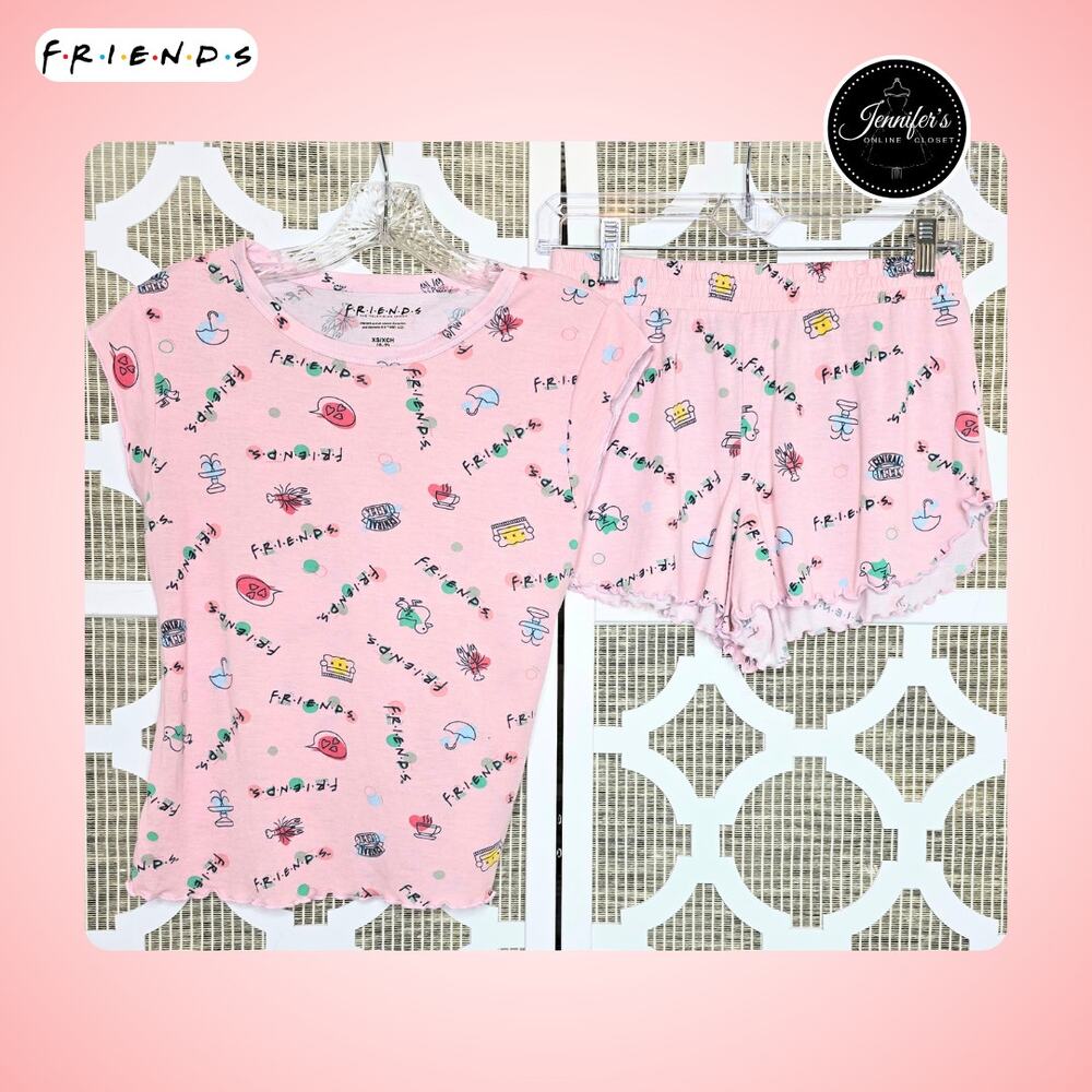 Friends The Television Series Pink Girls Short Sleeve & Sleep Shorts PJ Set XS